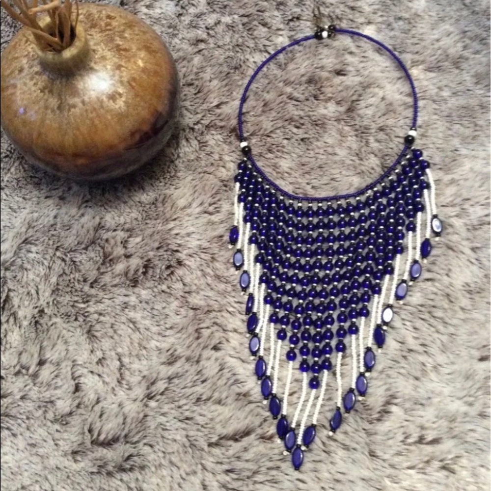 Handmade African Beads Statement Fringe Necklace